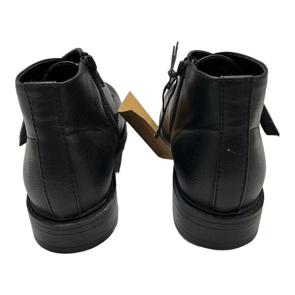 Frye & Co Mens 8 Oliver Stacked Heel Boots Black Faux Leather  Crossover Buckle‎ - Picture 3 of 8